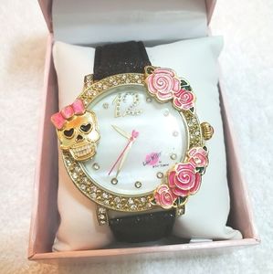 Luv Betsey Johnson Skull and Roses Watch